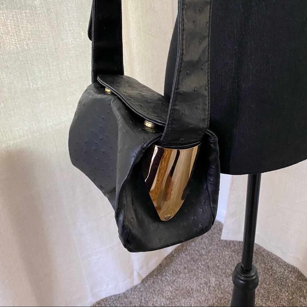 Ostrich Embossed Crossbody Purse Handbag Black